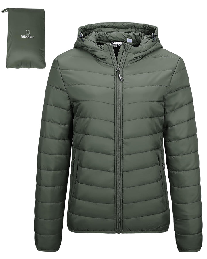 Damen Steppjacke Leichte Packbare Übergangsjacke Warme Winterjacke mit Kapuze für Frauen Gefüttert P