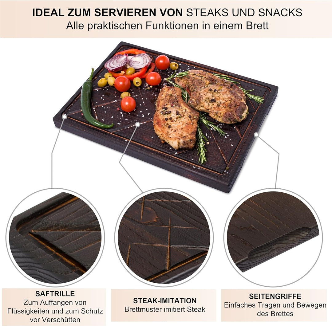 TESLYAR Steak Brett Servierbrett Holz Eichenholz 35x25cm Gross - Steak Servierplatte Vesperbrett/Ste