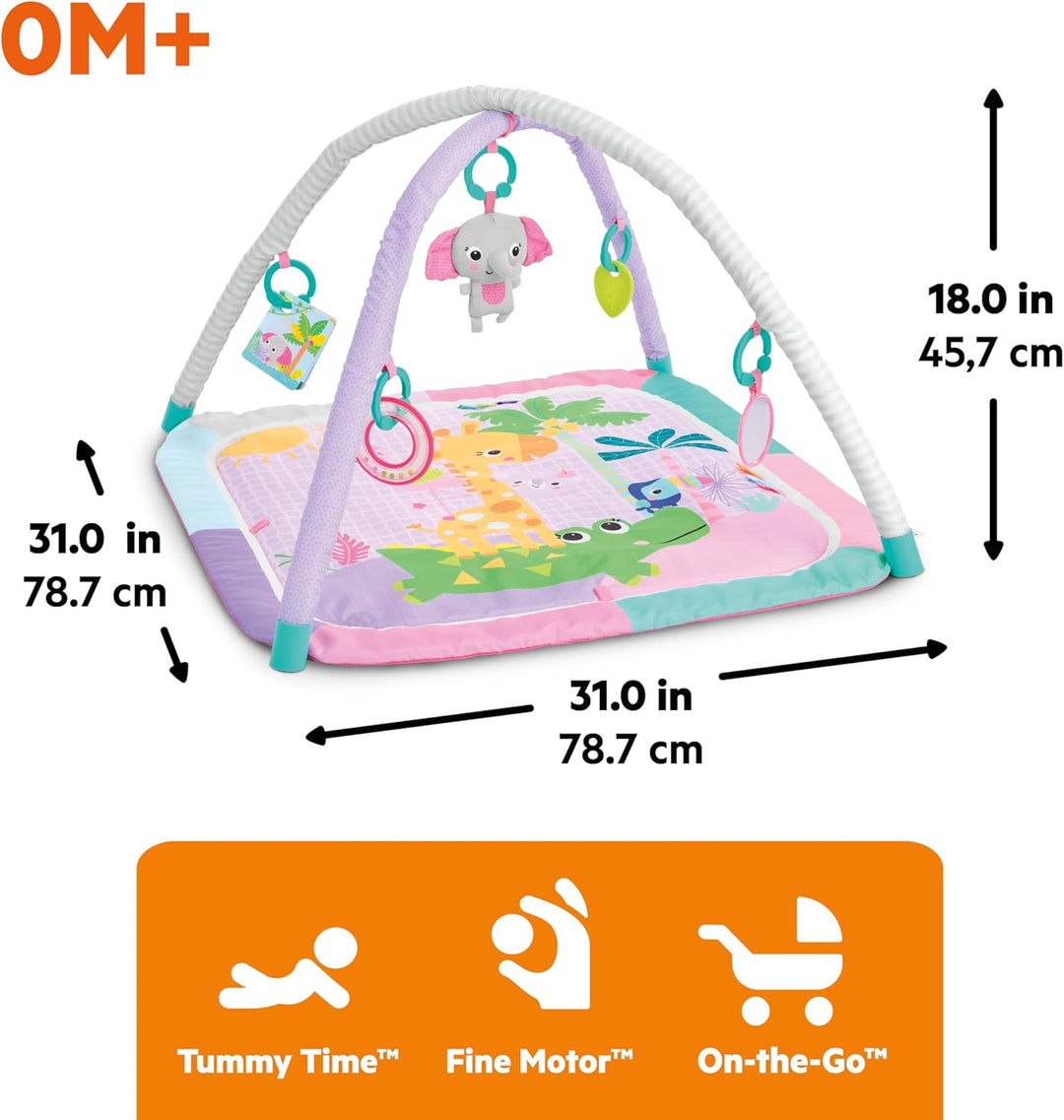 Bright Starts Wild Wiggles Sweet Safari FoldAway Aktivitätsspielzeug, rosa Spielmatte für Mädchen ab