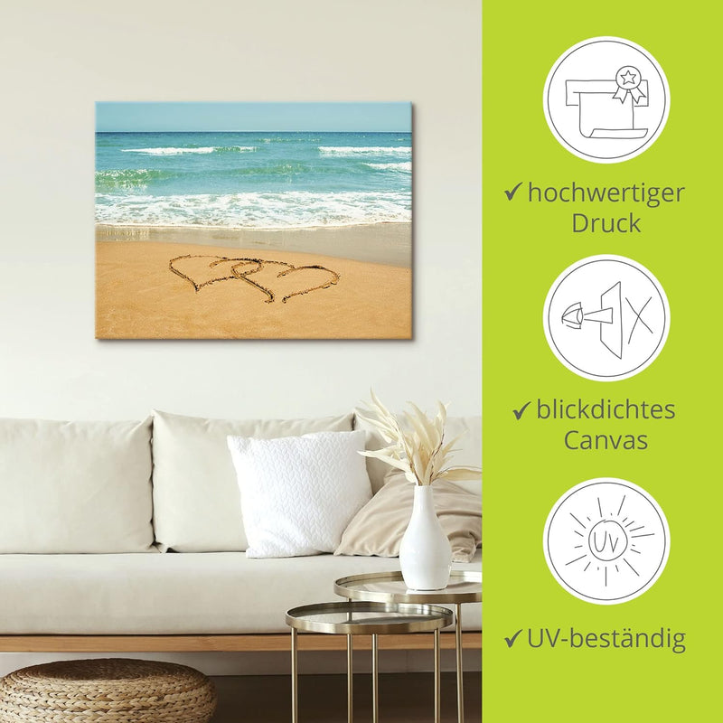 ARTland Leinwandbilder Wandbild Bild auf Leinwand 80x60 cm Landschaften Strand T5OB Herzen im Sand 8