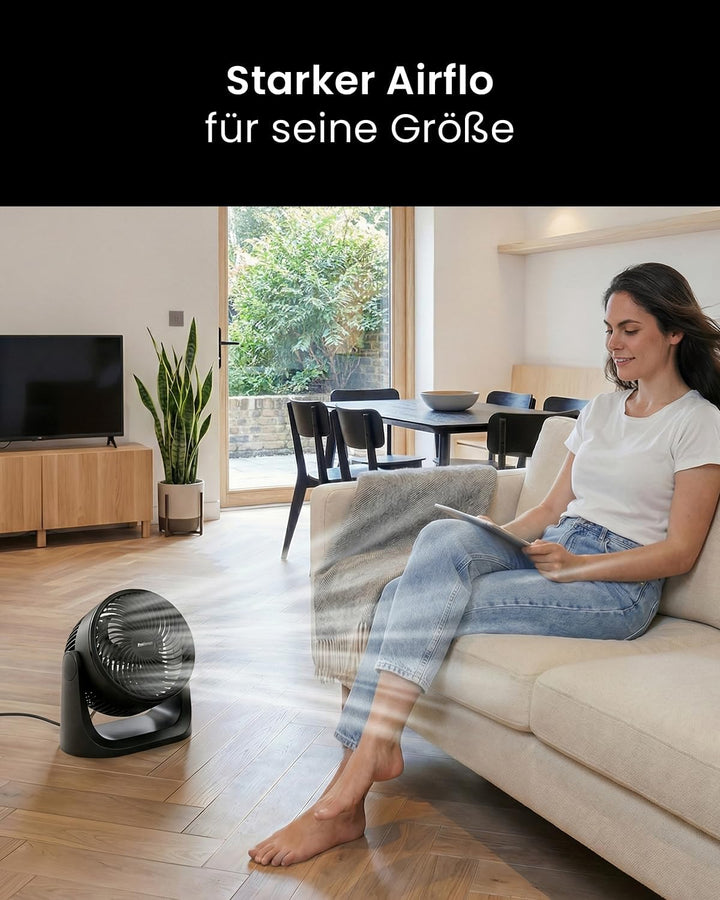 Pro Breeze AirFlo Mini Tischventilator – Leiser Turbo Ventilator mit 3 Stufen, 90° Neigung und kraft