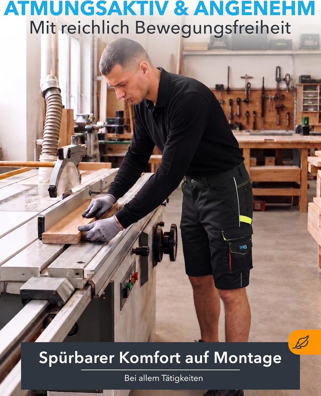 TMG | Profile Arbeitsshorts für Herren, komfortabel, Kurze Schutzhose mit Werkzeugtasche, mit Stretc
