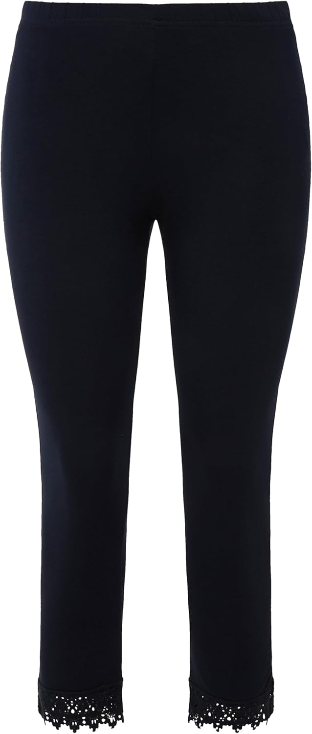 Ulla Popken Damen grosse Grössen Übergrössen Plus Size 7/8-Leggings, Saumspitze, Biobaumwolle 747979