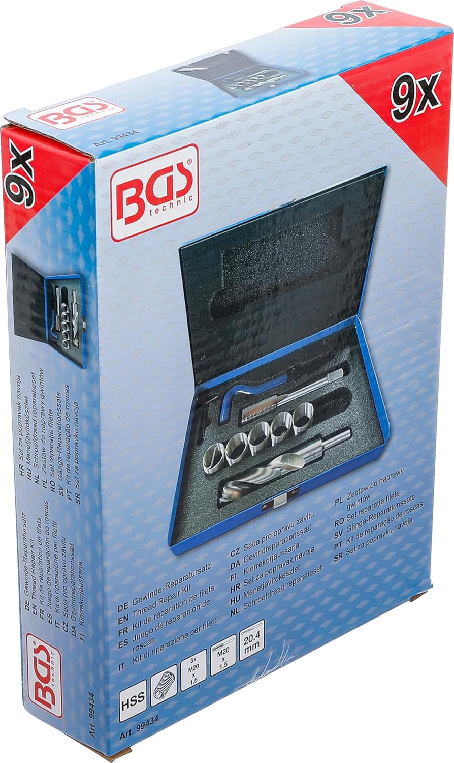 BGS 99434 | Gewinde-Reparatursatz | M20 x 1,5 | 9-tlg. Set | M20 x 1,5, Set | M20 x 1,5