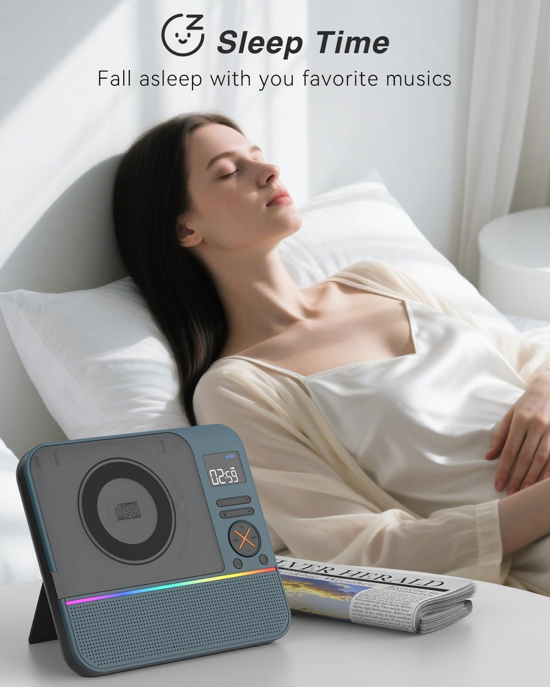 MONODEAL 2026 CD Player Tragbar mit RGB-Licht,HiFi-Stereoanlage Tragbarer CD Player Bluetooth, Wiede