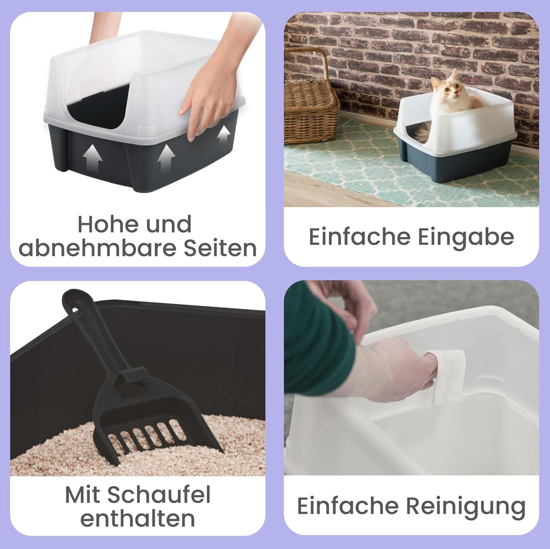 Iris Ohyama Katzenklo mit Schaufel, bis 7 kg, Weiss, offen, ohne Deckel, Katzentoilette, hoher Abneh