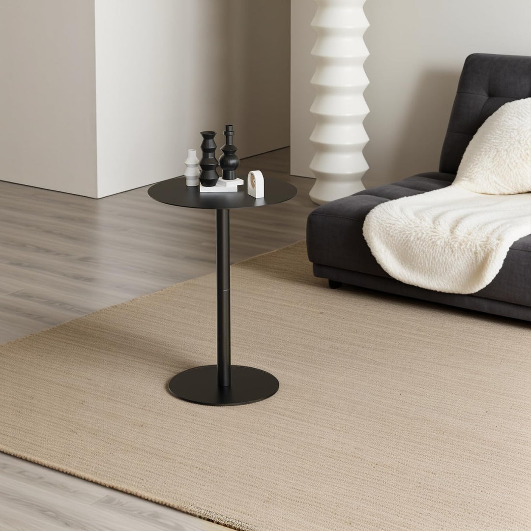 HOMEWINS Runder Beistelltisch in Schwarz, Hochwertige Metall Matte Textur, Modern Design Couchtisch,