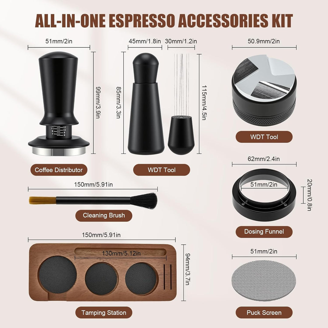 51mm Espresso Tamper 7er Set, Espresso-Tamper-Werkzeuge mit Tamperstation, Distributor, WDT Tool, Do
