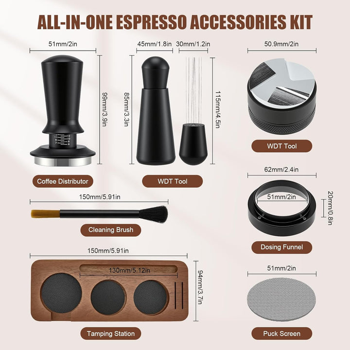 51mm Espresso Tamper 7er Set, Espresso-Tamper-Werkzeuge mit Tamperstation, Distributor, WDT Tool, Do