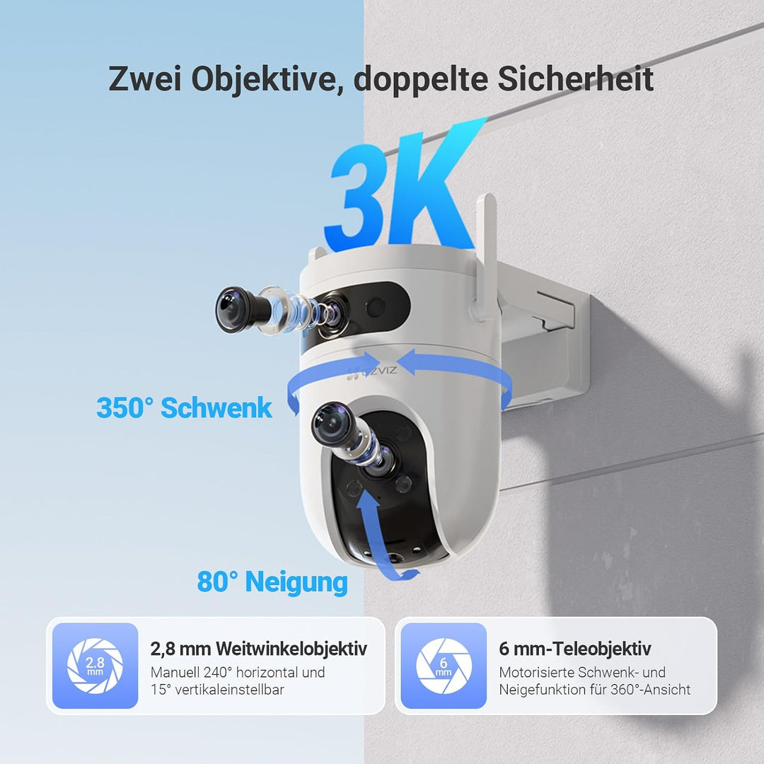 EZVIZ 4G &amp; WLAN 6 Überwachungskamera Aussen, 3K+3K Dual-Lens, 360° Pan &amp; Tilt Überwachung Outdoor, K