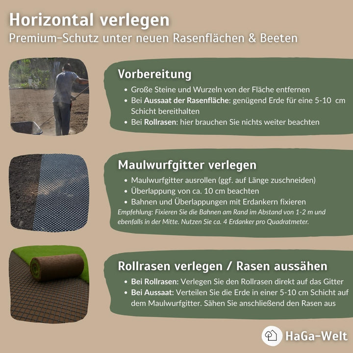 HaGa® Maulwurfgitter 10m x 1,2m Kunststoffgitter Maulwurfschutz in grün - pflanzenverträglich - verr