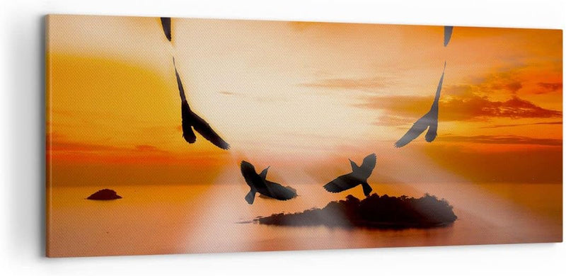 Wandbilder Dekoration Wohnzimmer Natur Landschaft Insel Meer Panorama Bilder auf Leinwand 120x50cm L