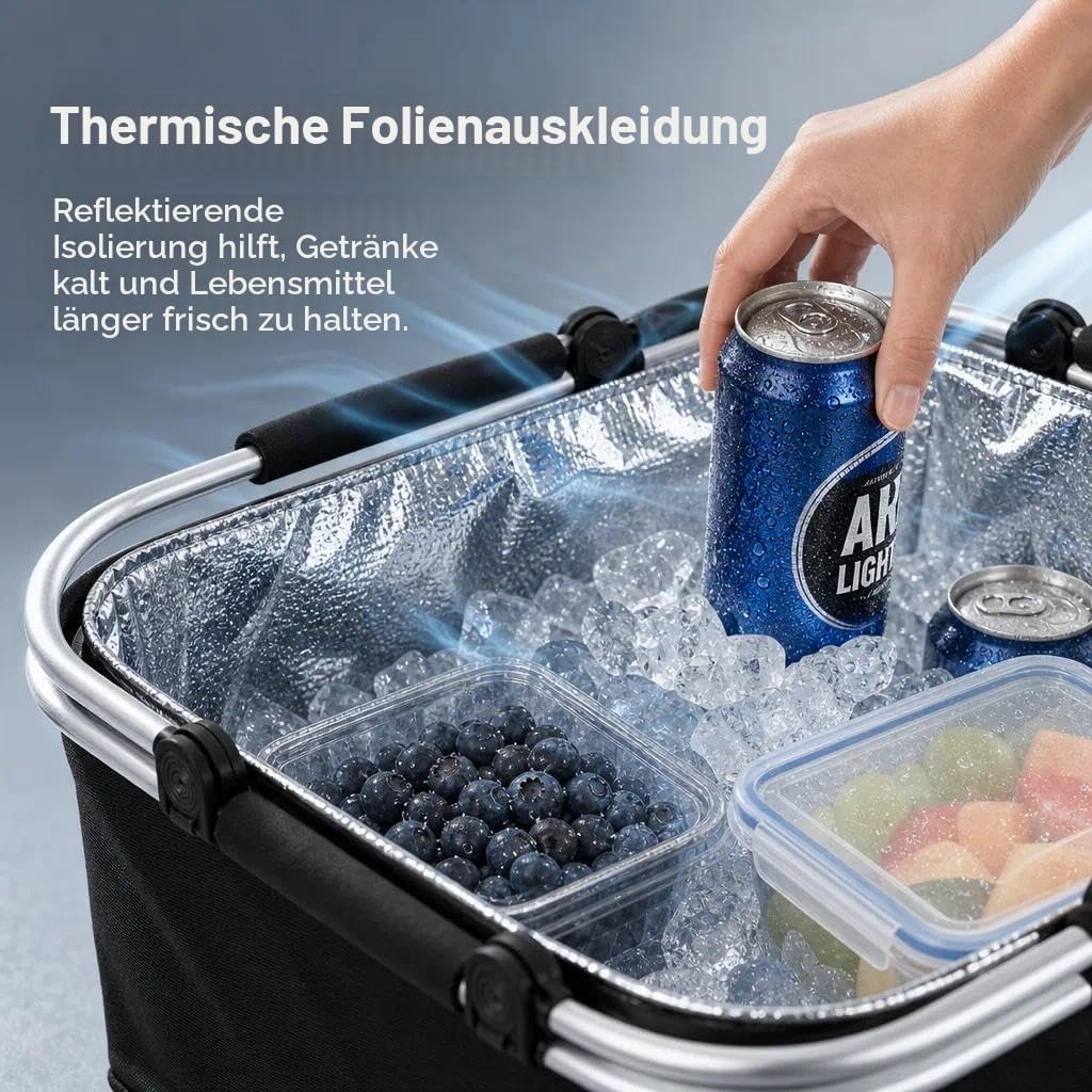 Einkaufskorb,Einkaufskorb Faltbar,Thermo Als Picknickkorb, Kühlbox Tragbare Mit Gepolsterten Griffen