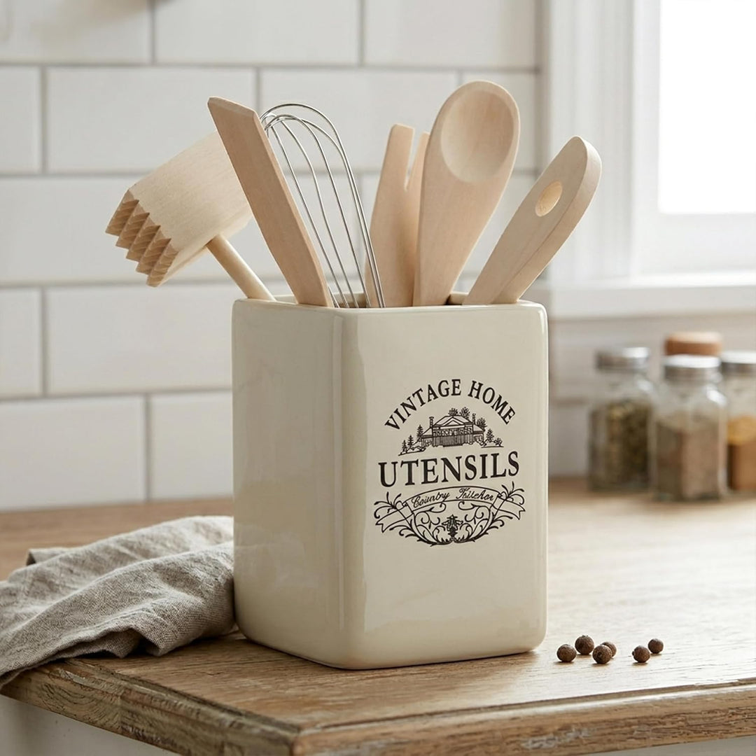 Premier Housewares Vintage Home Utensilienhalter, H15 x W11 x D11cm Beige, Beige