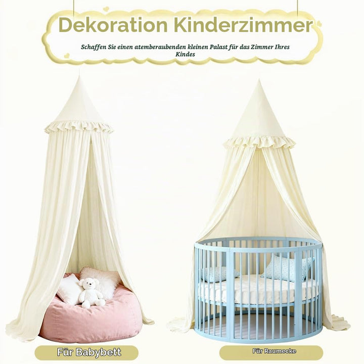 HOTUT Baldachin Kinderzimmer Vintage,Prinzessin Kinderbetthimmel mit Rüschen,Betthimmel Babybett Kin