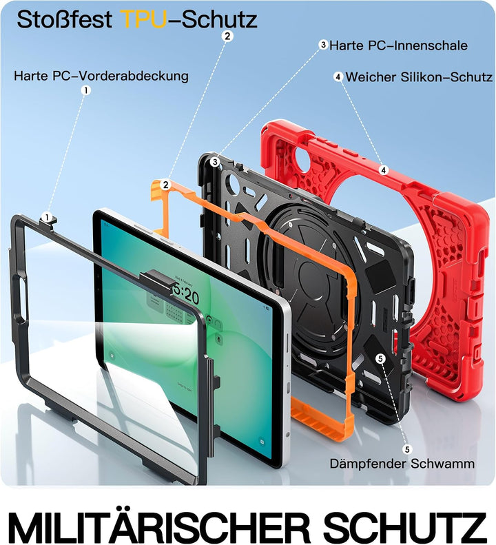 BRAECN für Galaxy Tab A11 Hülle - Samsung Tablet A11 8.7 Zoll 2025 Rot | Stossfeste Schutzhülle mit