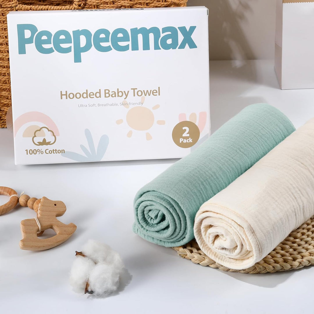 Kapuzenhandtuch Baby 2er-Pack, Musselin Baumwolle Baby Handtuch Kapuze, Weiche und Saugfähige Babyha