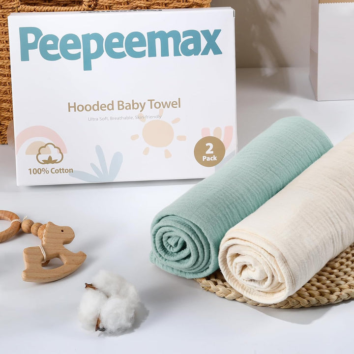 Kapuzenhandtuch Baby 2er-Pack, Musselin Baumwolle Baby Handtuch Kapuze, Weiche und Saugfähige Babyha