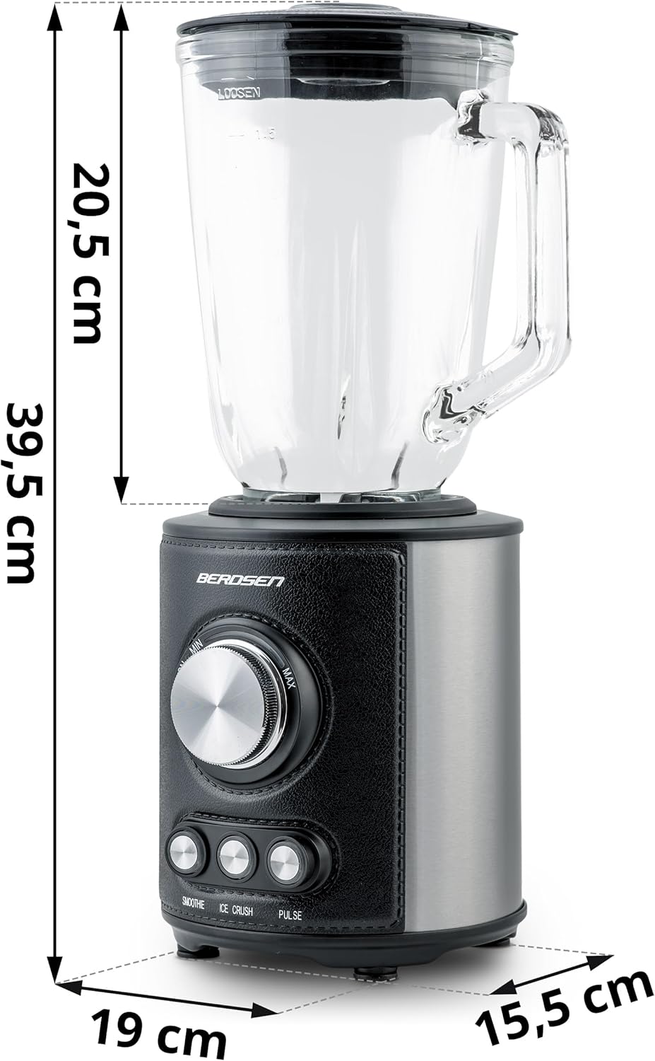 Berdsen - Becher-Mixer - Smoothie Maker - mit grossem 1,5 L Glasbehälter und Edelstahlklinge - 13 50