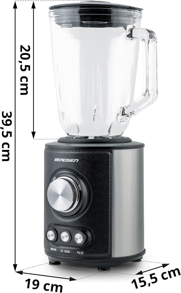 Berdsen - Becher-Mixer - Smoothie Maker - mit grossem 1,5 L Glasbehälter und Edelstahlklinge - 13 50