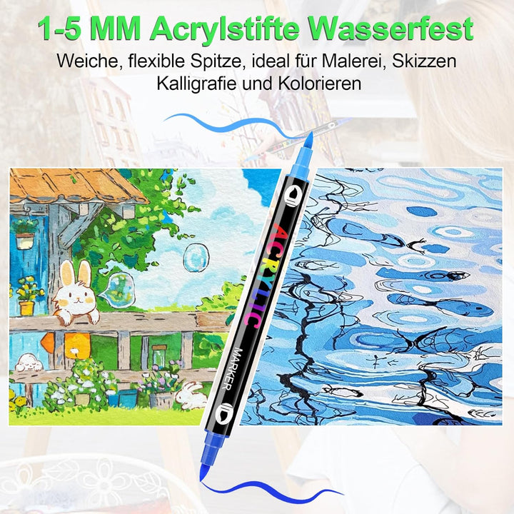 120 Farben Acrylstifte für Steine Wasserfest,0.5-5mm Wasserfester Dual Tip Marker, Stifte für Steine