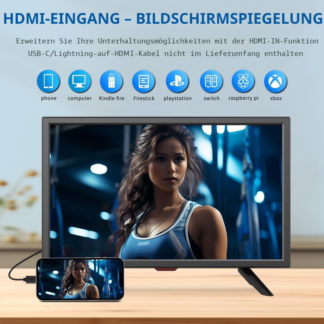 KCR 20 Zoll Freeview LED-Fernseher, integrierter digitaler DVB-T2 TV-Tuner, AV-Eingang, HDMI/VGA-Ein