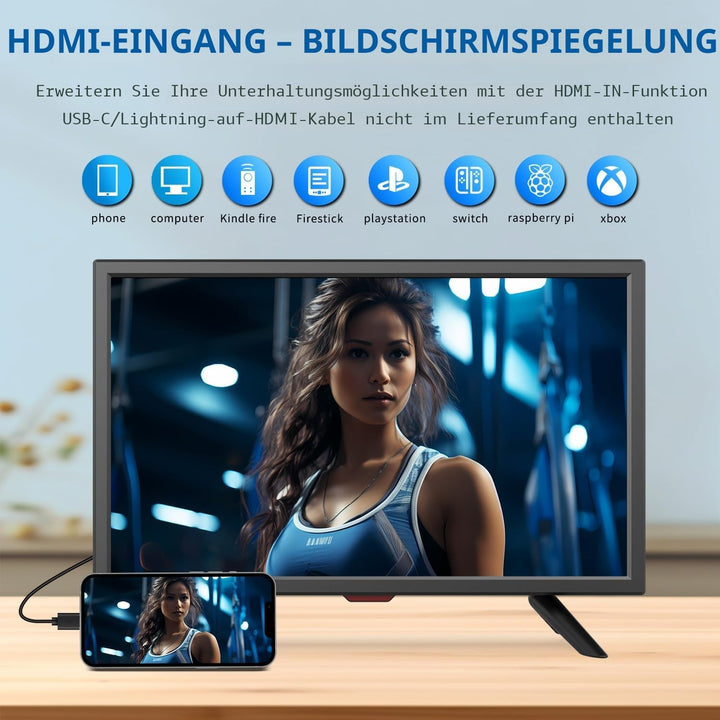 KCR 20 Zoll Freeview LED-Fernseher, integrierter digitaler DVB-T2 TV-Tuner, AV-Eingang, HDMI/VGA-Ein