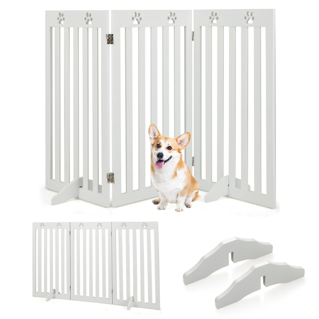 COSTWAY Absperrgitter Hunde 89cm Hoch, Schutzgitter Holz, Kindergitter klappbar, Treppengitter Hunde