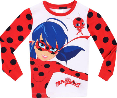 Miraculous Schlafanzug Mädchen | Lady Bug Pyjama für Kinder | Eng Anliegender Lang Schlafanzüge 134