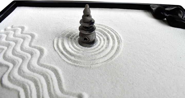 Artcome Japanese Zen Sand Garden for Desk with Rake, Stand, Rocks and Mini Furnishing Articles - Off