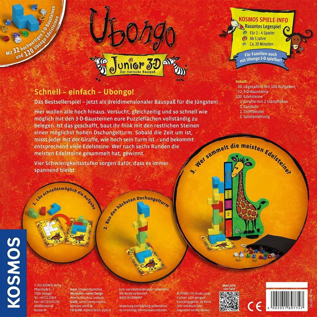 KOSMOS 697747 Ubongo 3-D Junior, Der tierische Bauspass, rasantes Kinderspiel ab 5 Jahren, mit 3D-Ba