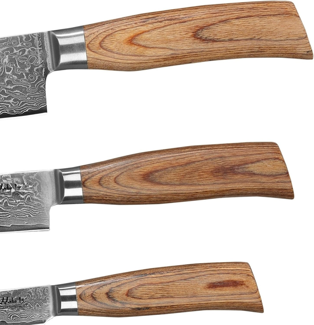 Wakoli EDIB Pro Damastmesser Set mit Gravur – Personalisiertes 3er Messerset, 16cm, 11cm & 8cm Kling
