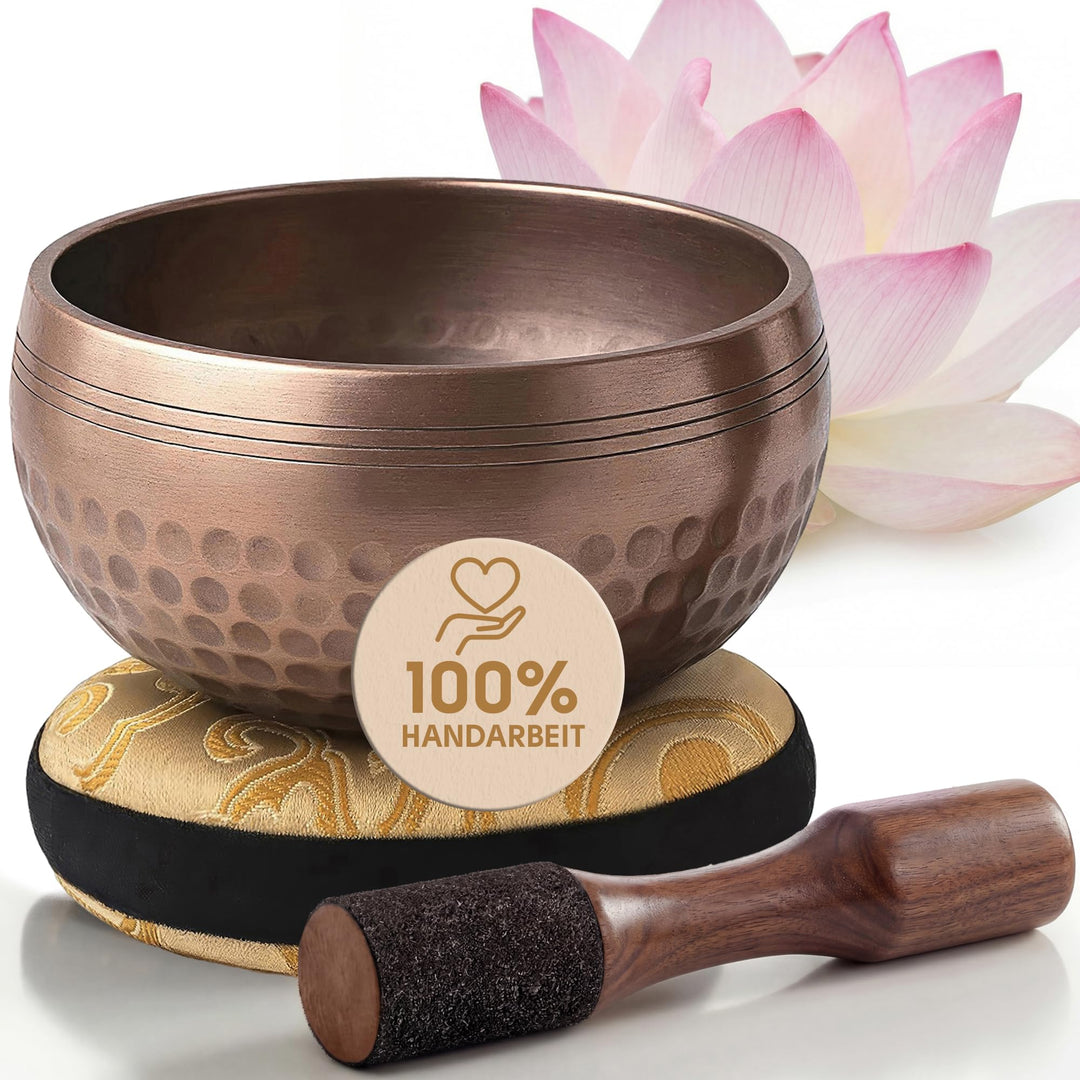 Silent Mind Klangschale Ø9cm Bronze – Handgefertigtes Komplett-Set mit Kissen und Klöppel, für Anfän