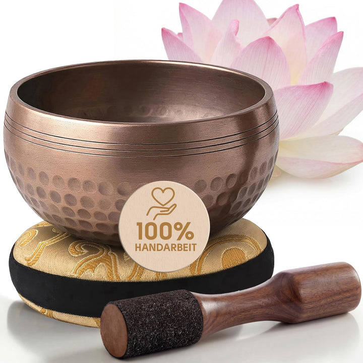 Silent Mind Klangschale Ø9cm Bronze – Handgefertigtes Komplett-Set mit Kissen und Klöppel, für Anfän