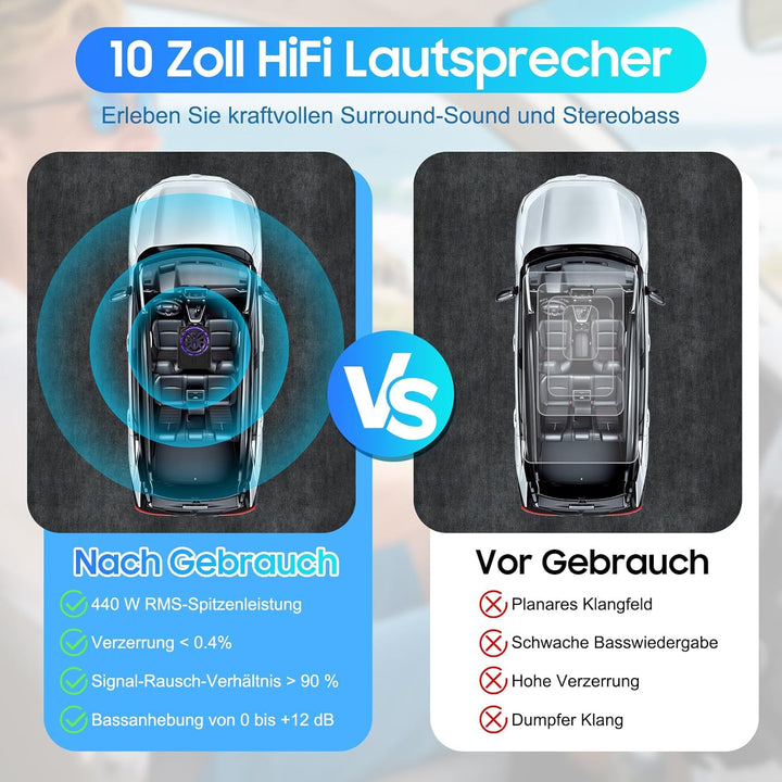 VINGVO Subwoofer Auto,10Zoll 800W Aktiv Subwoofer Für Auto,2.6 Ohm Ultra Flach Untersitz Subwoofer A