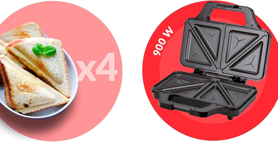 MPM - MOP-45M - Sandwichmaker - Toaster - für 4 dreieckige Sandwiches/Panini - Gehäuse aus rostfreie