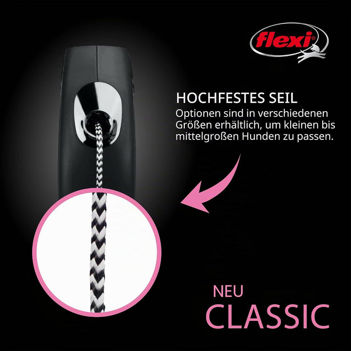 Flexi Classic Roll-Hundeleine (Seil), ergonomisch, langlebig und verhedderungsfrei, für Hunde bis zu