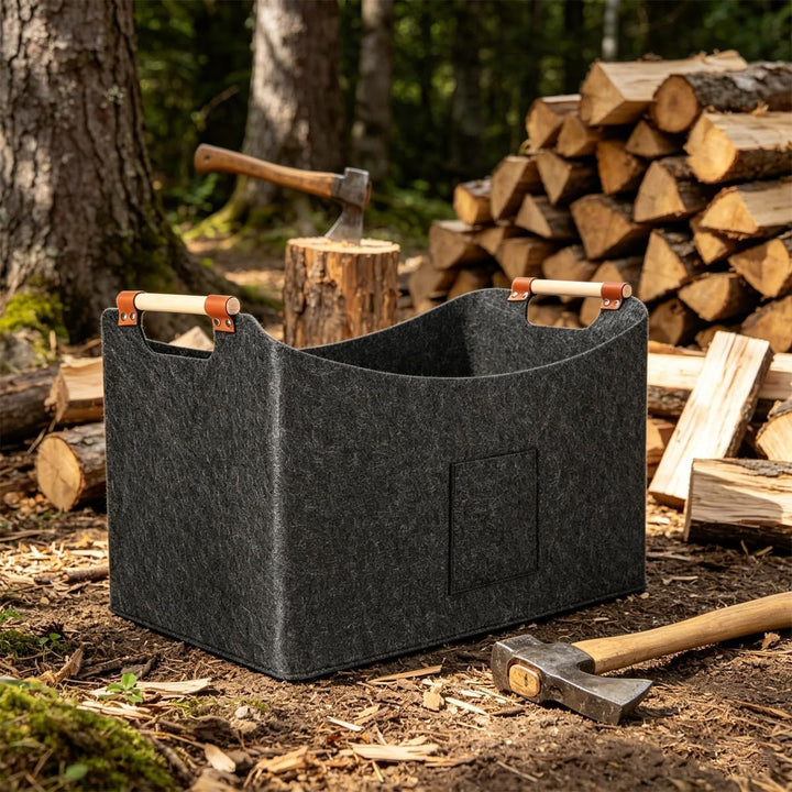 Riven Filz Brennholz Korb grosse Lagerung Bin faltbar 96L dunkelgrau 60x40x40cm Log Holder mit Front