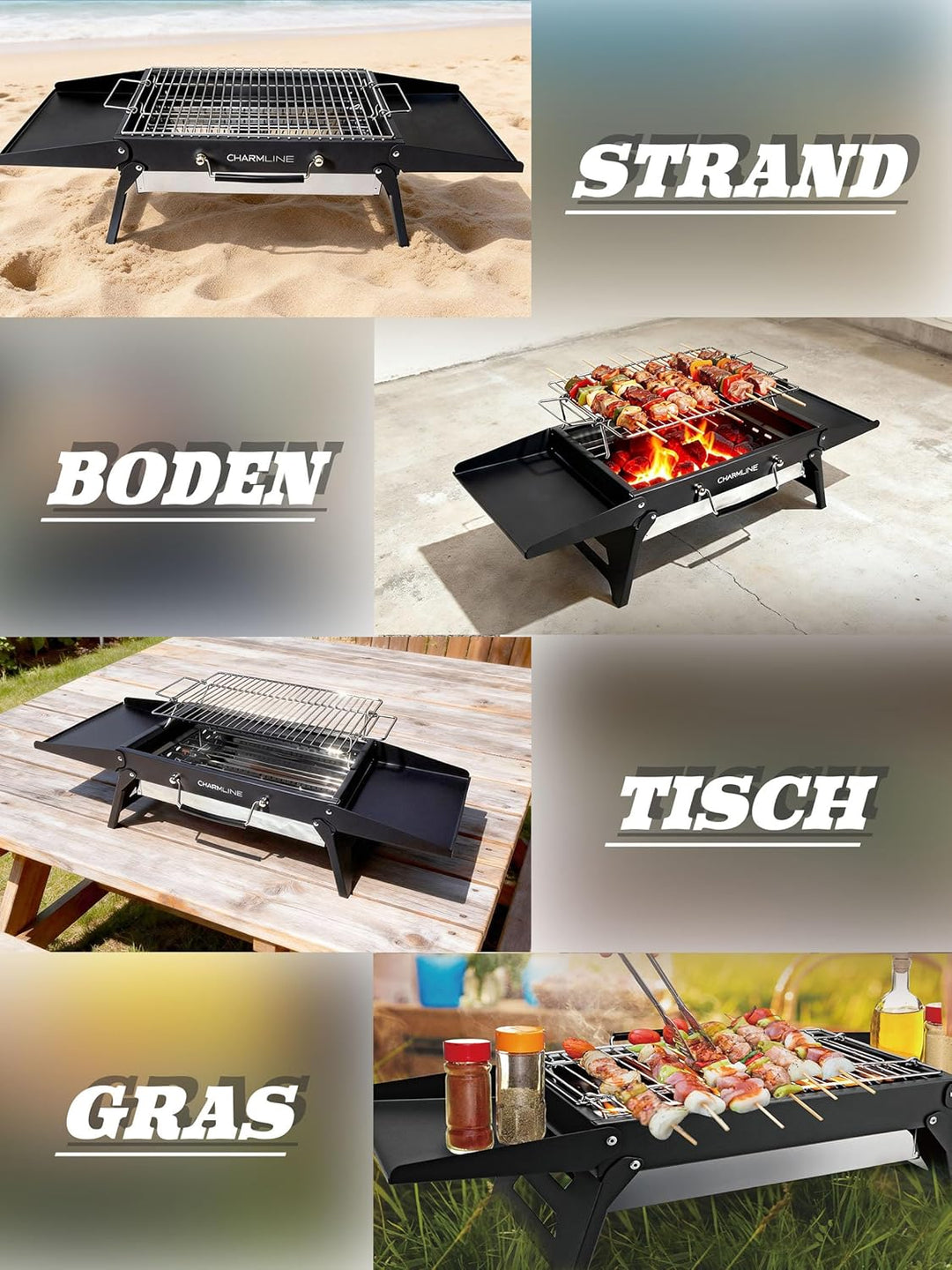 Charmline 39x27cm Foldable Portable Holzkohlegrill, Kleiner Campinggrill Holzkohle, Picknickgrill Gr