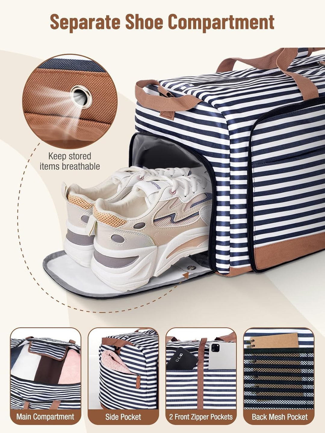 Lekesky Reisetasche Damen Grosse 120L mit Schuhfach, Faltbare Reisetasche Weekender Damen Kliniktasc