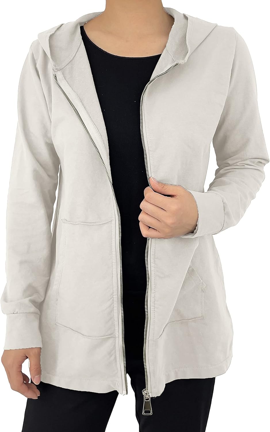 JOPHY & CO. Langes Sweatshirt für Frauen mit Kapuze, Reissverschluss und Taschen (cod. 9047) XS Beig
