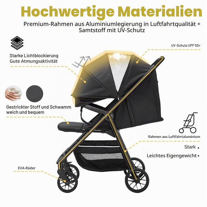 UBRAVOO Kinderwagen Buggy für Kleinkinder mit Liegesitz, ultrakompakter Reisebuggy klein zusammenkla
