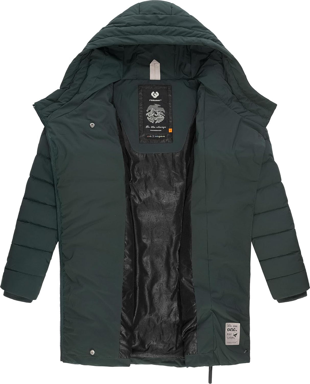 Ragwear Damen wasserdichter Regenmantel Wintermantel warm gefüttert Steppmantel lang mit Kapuze Teel