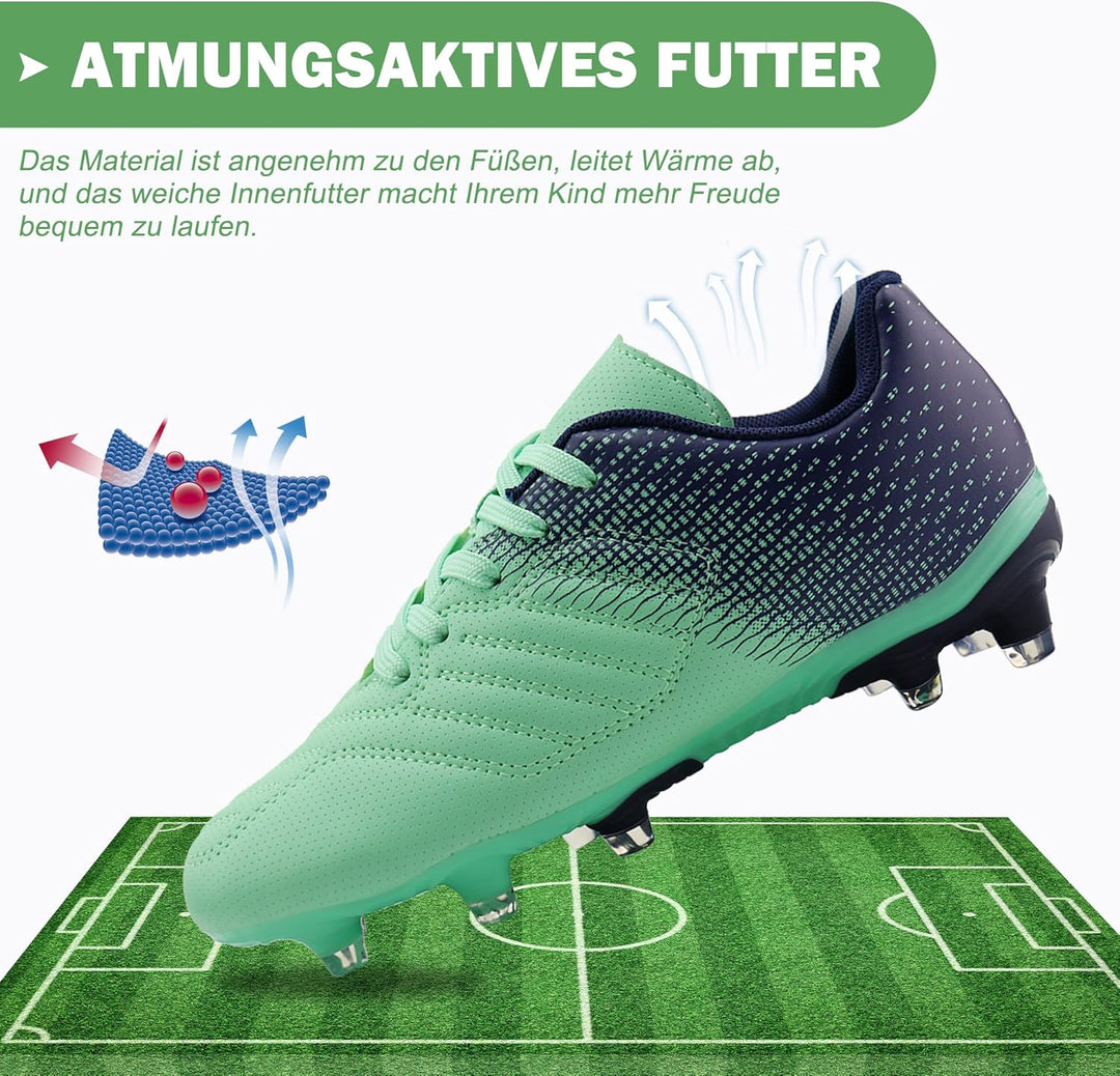 JABASIC Fussballschuhe Kinder Jungen Mädchen Sportliche Outdoor Stollenschuhe Kinder 30 EU Grün Mari