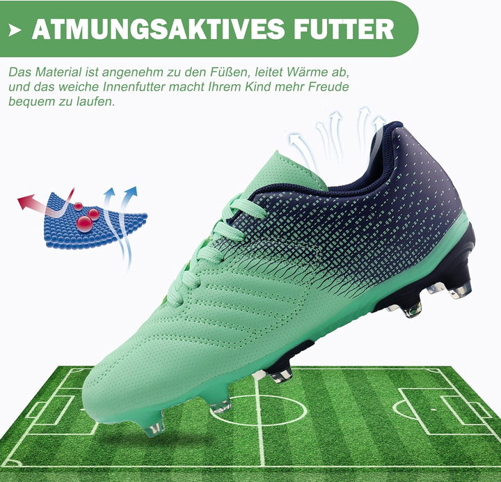 JABASIC Fussballschuhe Kinder Jungen Mädchen Sportliche Outdoor Stollenschuhe Kinder 30 EU Grün Mari
