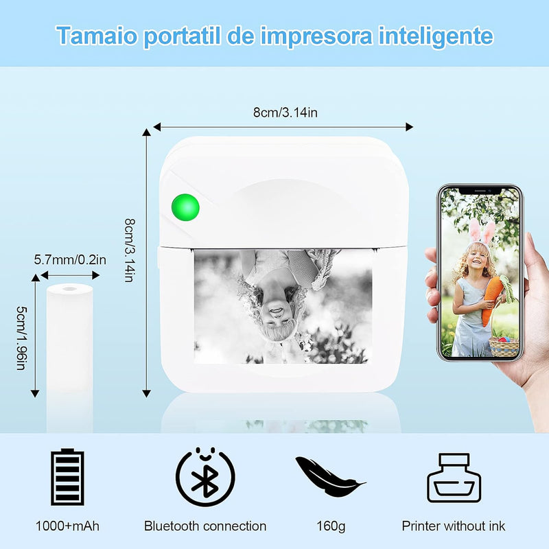 Jooheli Mini Drucker, Tragbarer Mini Fotodrucker, Mobiler Fotodrucker, Fotodrucker für Smartphone, m