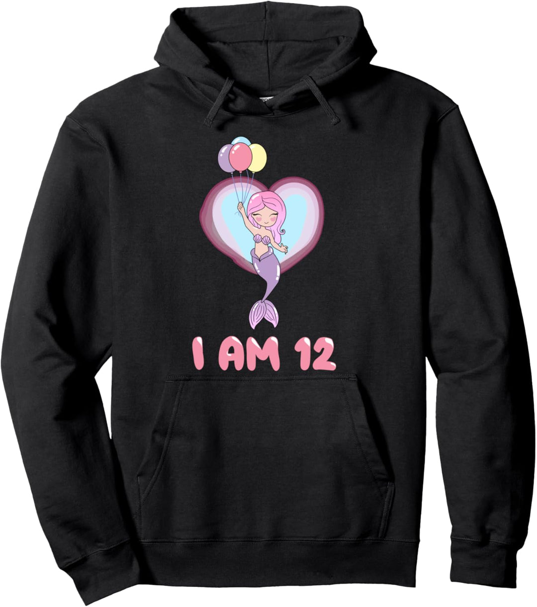 Mädchen 12. Geburtstag Meerjungfrau mit Luftballons I am 12 Pullover Hoodie