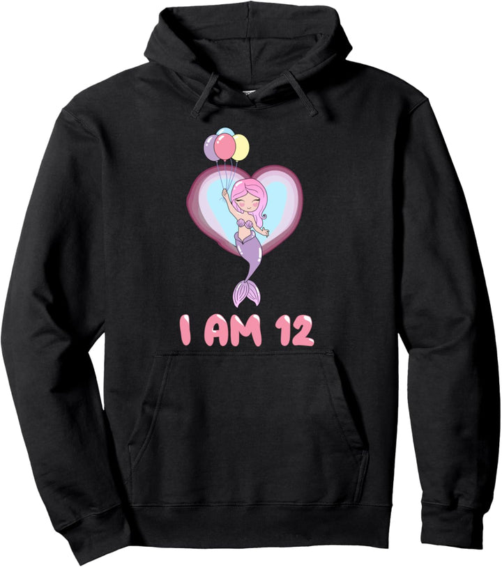 Mädchen 12. Geburtstag Meerjungfrau mit Luftballons I am 12 Pullover Hoodie