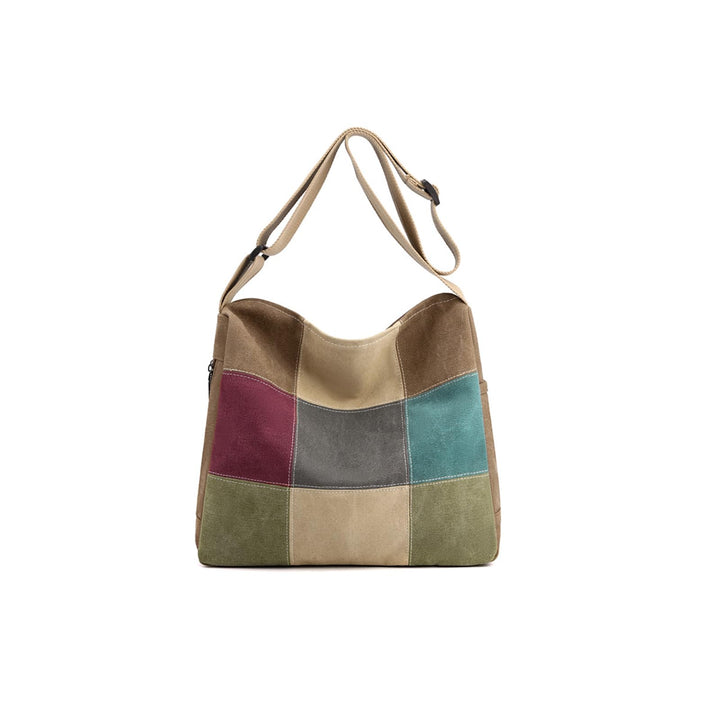 CORIOS Damen Canvas Schultertasche Mehrfarbig Spleiss Umhängetasche Grosse Tragetasche Henkeltaschen