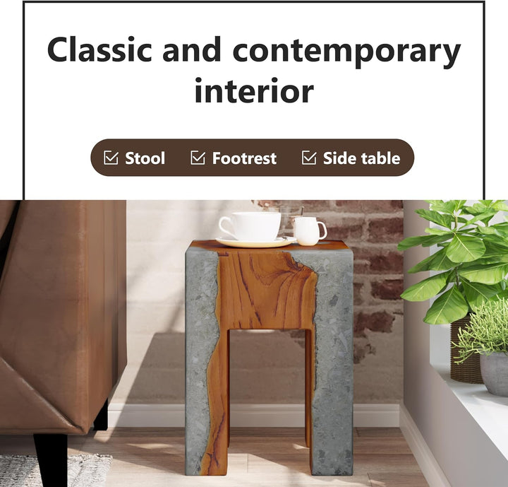 vidaXL Teak Massivholz Sitzhocker Fusshocker Hocker Beistelltisch Harz 30x30x40cm